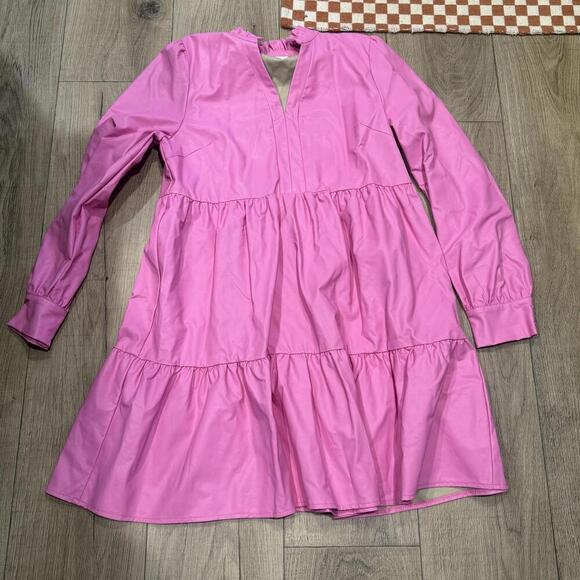 Karlie Pink Long Sleeve Tiered Dress Faux Leather Size Large - Picture 3 of 4